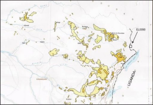 img8 A Vangold Corporation map showing the extent of gold concessions in northeastern Congo, with an arrow denoting the Vangold property on the DRC-Uganda border, making it clear why there is so much bloodshed in DRC's Orientale Province. Image from Vangold web site.