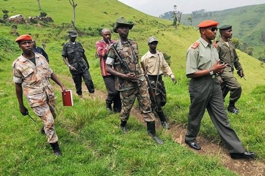 Rwandan warlord Bosco Ntaganda with officers of CNDP/M23 in North Kivu. Photo: c. unknown.